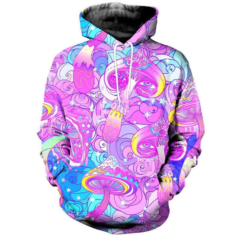 Farebné mikiny s kapucňou, hubami a rastlinami, 3D potlač, pánske a dámske nadrozmerné streetwear mikiny s kapucňou Y2k, detské oblečenie