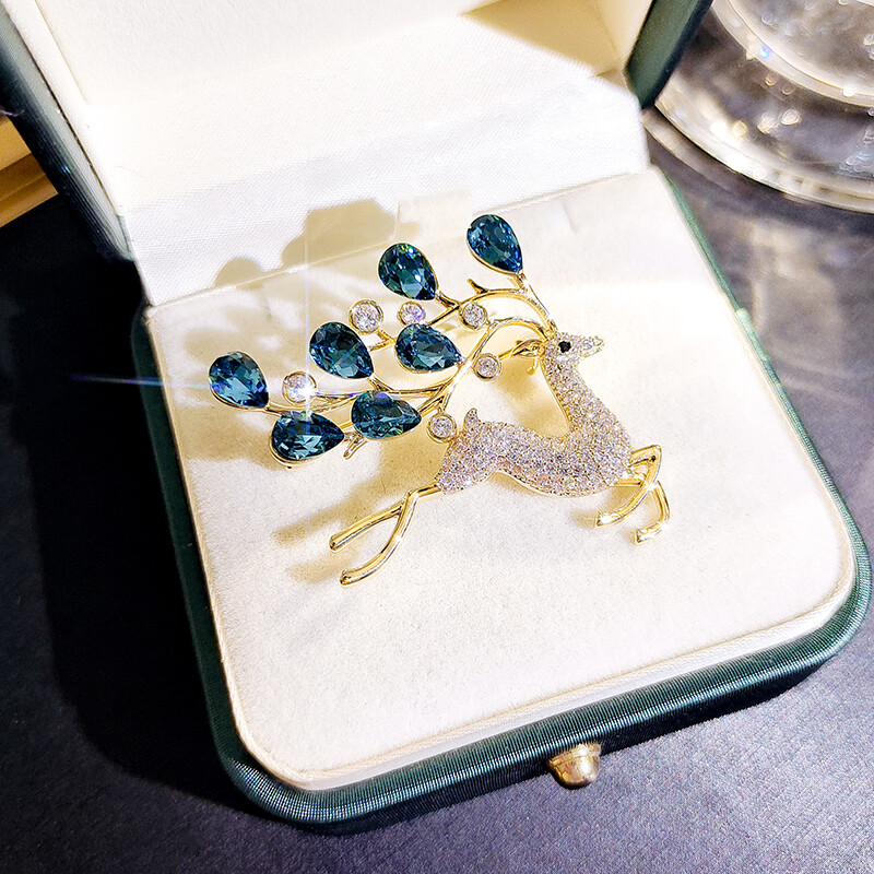 Retro kalnų krištolas bėgiojančių elnių segės, skirtos moterims, vyrams, mėlynos rožinės spalvos, krištolo spalvos, gyvūnų kaiščių priedai Nauji 2024 m.