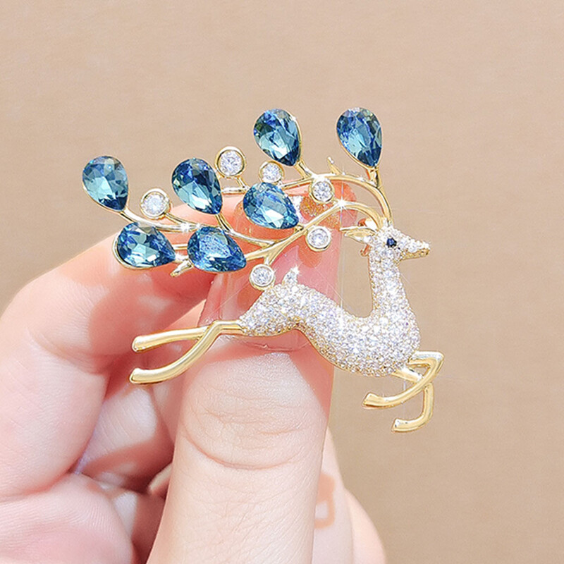 Retro kalnų krištolas bėgiojančių elnių segės, skirtos moterims, vyrams, mėlynos rožinės spalvos, krištolo spalvos, gyvūnų kaiščių priedai Nauji 2024 m.