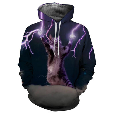 Νέα διασκεδαστική κουκούλα Cat Lightning 3D τυπωμένη κουκούλα για άντρες casual χαριτωμένα ζωικά print hoodie street trend ρούχα με μακριά μανίκια φούτερ
