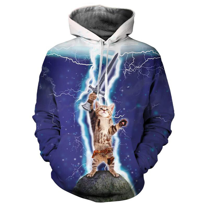 Νέα διασκεδαστική κουκούλα Cat Lightning 3D τυπωμένη κουκούλα για άντρες casual χαριτωμένα ζωικά print hoodie street trend ρούχα με μακριά μανίκια φούτερ