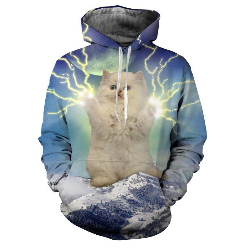 Νέα διασκεδαστική κουκούλα Cat Lightning 3D τυπωμένη κουκούλα για άντρες casual χαριτωμένα ζωικά print hoodie street trend ρούχα με μακριά μανίκια φούτερ