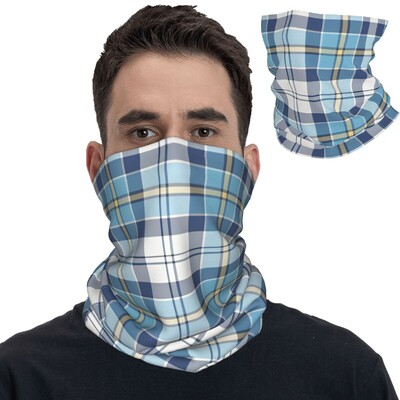 Tartan καρό μπλε ρίγες Check Bandana Funny Cycling Mask Running Travel Travel UV Protection Balaclava Seamless Soft Tactical Mask