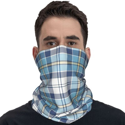 Tartan Plaid Blue Stripes Check Bandana Funny Riteņbraukšanas Maska Skriešanas Ceļojuma UV Aizsardzība Balaclava Bezšuvju Mīksta Taktiskā Maska