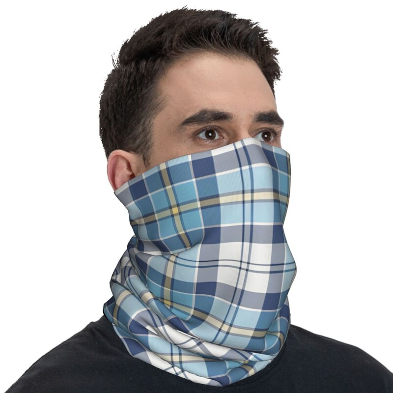 Tartan Plaid Blue Stripes Check Bandana Funny Riteņbraukšanas Maska Skriešanas Ceļojuma UV Aizsardzība Balaclava Bezšuvju Mīksta Taktiskā Maska