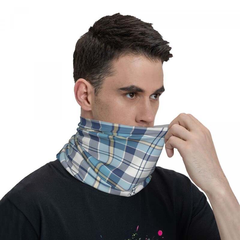 Tartan Plaid Blue Stripes Check Bandana Funny Riteņbraukšanas Maska Skriešanas Ceļojuma UV Aizsardzība Balaclava Bezšuvju Mīksta Taktiskā Maska