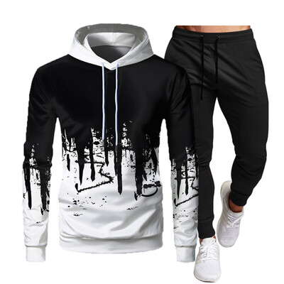 Set de pulover cu glugă pentru bărbați, toamnă iarnă, 2 piese, fleece, caldă, cu glugă, pantaloni, pulover, îmbrăcăminte sport, haine pentru bărbați