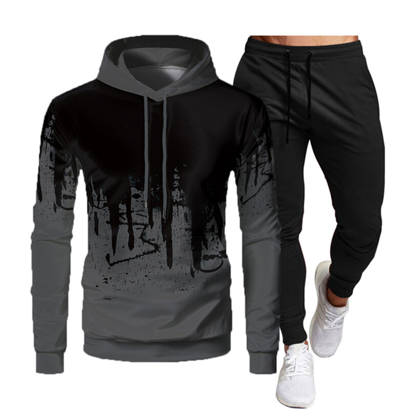 Set de pulover cu glugă pentru bărbați, toamnă iarnă, 2 piese, fleece, caldă, cu glugă, pantaloni, pulover, îmbrăcăminte sport, haine pentru bărbați