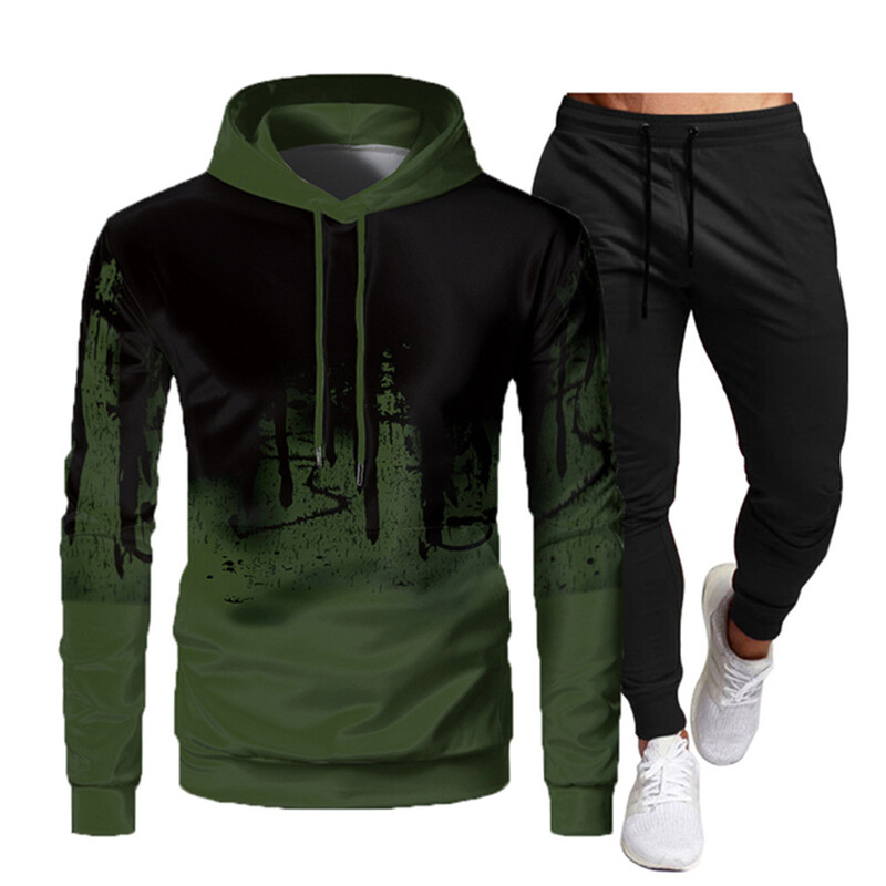 Set de pulover cu glugă pentru bărbați, toamnă iarnă, 2 piese, fleece, caldă, cu glugă, pantaloni, pulover, îmbrăcăminte sport, haine pentru bărbați
