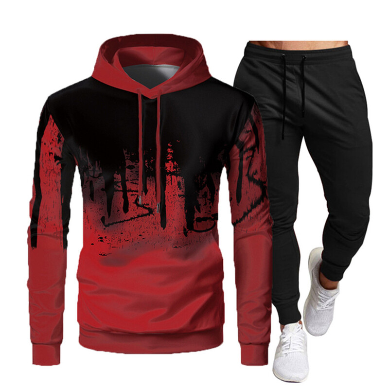 Set de pulover cu glugă pentru bărbați, toamnă iarnă, 2 piese, fleece, caldă, cu glugă, pantaloni, pulover, îmbrăcăminte sport, haine pentru bărbați