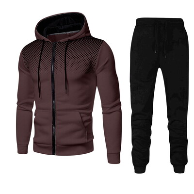 Modes apdrukas treniņtērps vīriešiem sporta krekls ar rāvējslēdzēju un kapuci un divdaļīgi sporta bikses, kostīmi vīriešiem ikdienas fitnesa skriešanas sporta komplekti