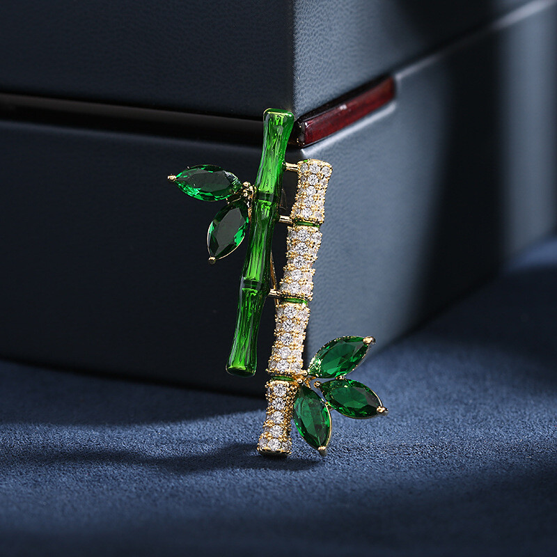 Modes Zaļās Rhinestone bambusa lapu saktas sievietēm Vintage augu drošības piespraudes Radošas korsāžas nozīmītes rotaslietas