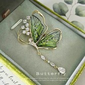 Izsmalcināta zaļa kristāla tauriņu sakta sievietēm, meitenēm, metāla atloka piespraudes, uzvalks džemperis, nozīmītes, rotaslietas, aksesuāri, dāvana