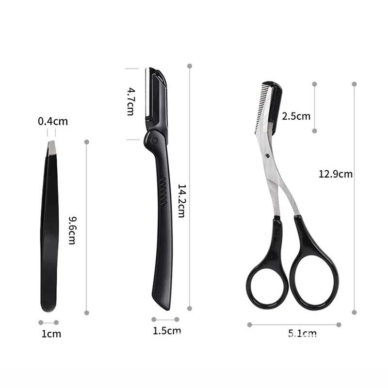 Kit de tuns sprâncene pliabil din oțel inoxidabil de 3 buc Foarfece pentru sprâncene Pieptene pentru modelarea sprâncenelor pentru față Dispozitiv de îndepărtare a părului Instrumente de machiaj