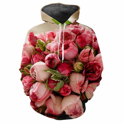 Jauns Flower Fun 3D Harajuku Printing Street Fashion avangarda vīriešu un sieviešu mīksts, ērts, moderns rožu ballīšu kapuces tops