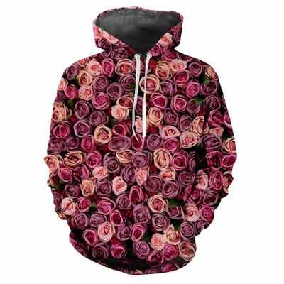 Jauns Flower Fun 3D Harajuku Printing Street Fashion avangarda vīriešu un sieviešu mīksts, ērts, moderns rožu ballīšu kapuces tops