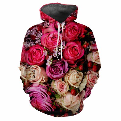 Jauns Flower Fun 3D Harajuku Printing Street Fashion avangarda vīriešu un sieviešu mīksts, ērts, moderns rožu ballīšu kapuces tops