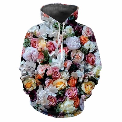 Jauns Flower Fun 3D Harajuku Printing Street Fashion avangarda vīriešu un sieviešu mīksts, ērts, moderns rožu ballīšu kapuces tops