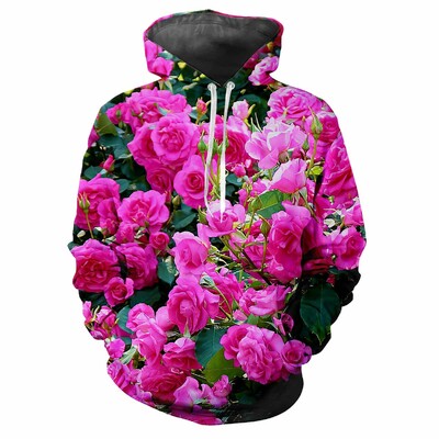 Jauns Flower Fun 3D Harajuku Printing Street Fashion avangarda vīriešu un sieviešu mīksts, ērts, moderns rožu ballīšu kapuces tops