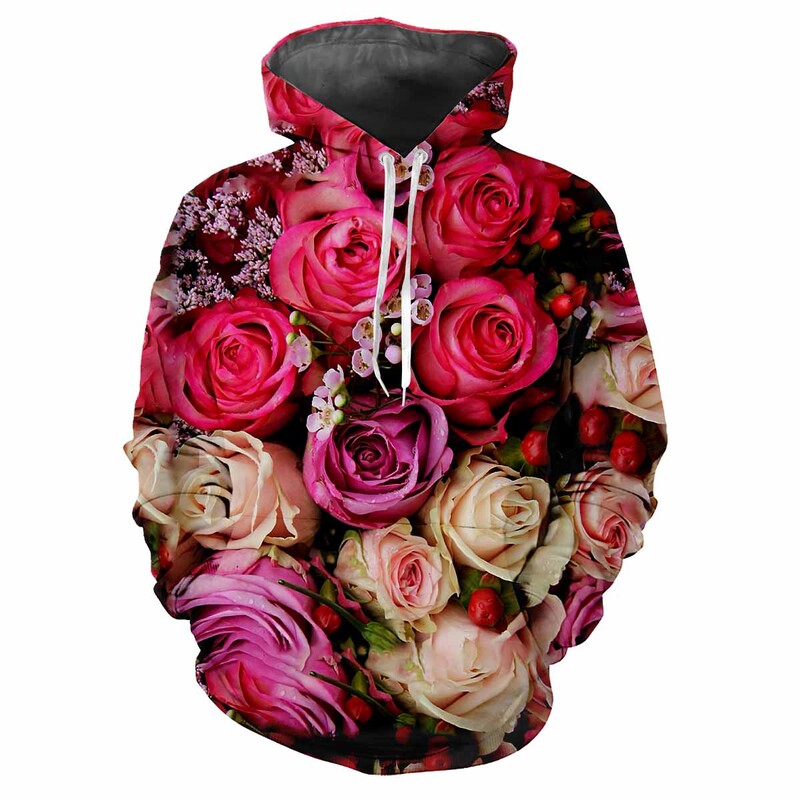 Jauns Flower Fun 3D Harajuku Printing Street Fashion avangarda vīriešu un sieviešu mīksts, ērts, moderns rožu ballīšu kapuces tops