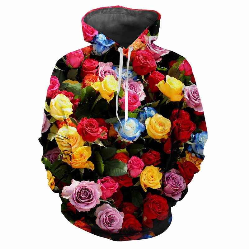 Jauns Flower Fun 3D Harajuku Printing Street Fashion avangarda vīriešu un sieviešu mīksts, ērts, moderns rožu ballīšu kapuces tops