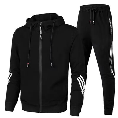 Pánska mikina s kapucňou a nohavicami, dvojdielna súprava 2024, jednofarebná mikina s kapucňou, športová bunda so zipsom, športové oblečenie, športové jogging, pánske fitness oblečenie
