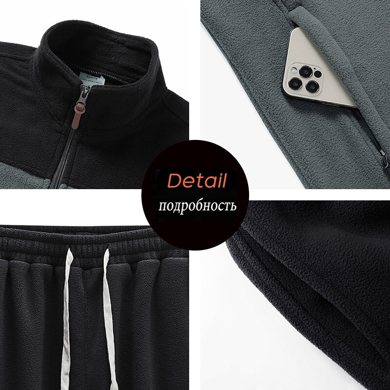 Rudens Ziemas Vīriešu Flīsa Ikdienas sporta Treniņtērpi Vīriešu Biezi Skrējiens 2 Daļu Komplekti Jakas Bikses Vīriešu Taktiskie Virsdrēbes Uzvalki