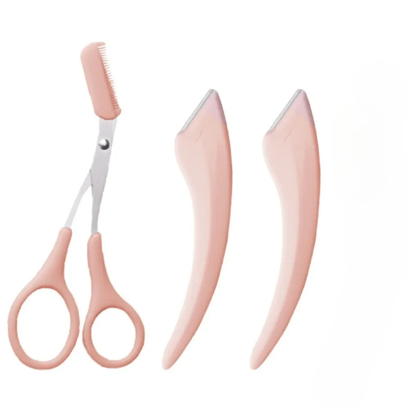 Nerūdijančio plieno antakių kirpimo priemonių rinkinys 2 vnt. nešiojamos antakių žirklės su šukomis antakių peiliu plaukų šalinimo skustuvu veido makiažo įrankiai