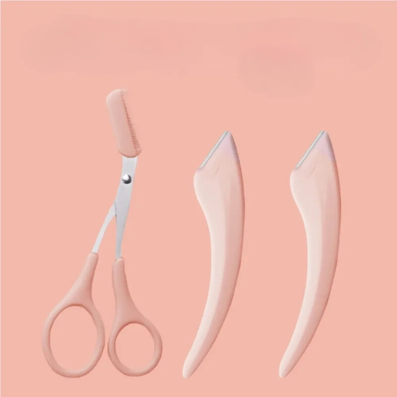 Nerūdijančio plieno antakių kirpimo priemonių rinkinys 2 vnt. nešiojamos antakių žirklės su šukomis antakių peiliu plaukų šalinimo skustuvu veido makiažo įrankiai