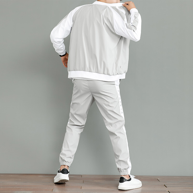 Vīriešu divdaļīgi tērpi, elpojoša ikdienas jaka un ikdienišķs savelkamu sporta bikses komplekts pavasara rudenim, vīriešu apģērbs