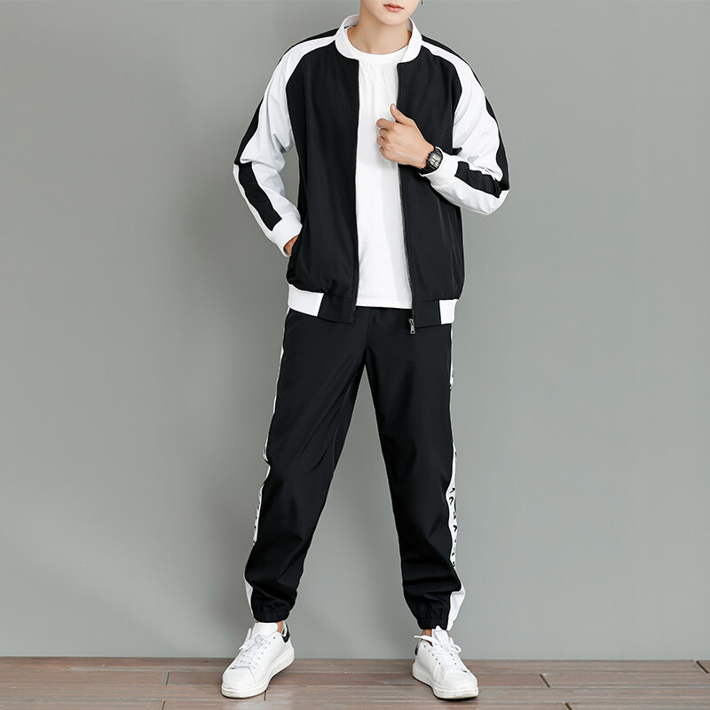 Vīriešu divdaļīgi tērpi, elpojoša ikdienas jaka un ikdienišķs savelkamu sporta bikses komplekts pavasara rudenim, vīriešu apģērbs