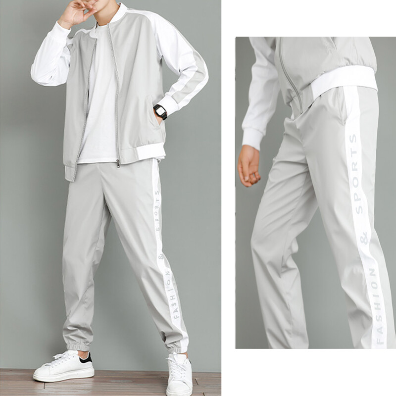 Vīriešu divdaļīgi tērpi, elpojoša ikdienas jaka un ikdienišķs savelkamu sporta bikses komplekts pavasara rudenim, vīriešu apģērbs