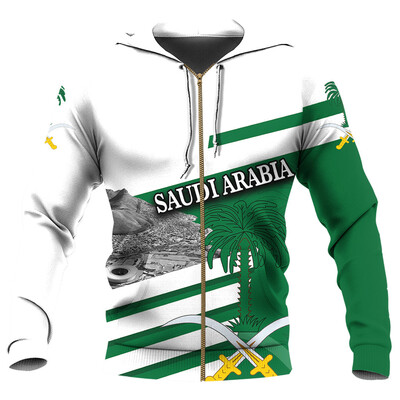 Saudi Araabia lipp Kaart Graafiline kapuutsiga kampsunid SA rahvuslik embleem Lukuga kapuuts Meestele Rõivad Meeste vabaaja spordipullorid