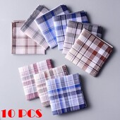 10gab Vīriešu rūtaini kabatlakatiņi Kokvilnas ar strīpām Hankies dāvanu komplekts Sieviešu klasisks kabatlakatiņu kabata Hanky Pocket Squares