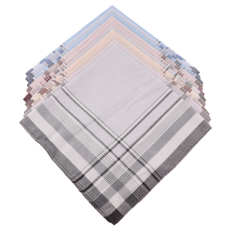10gab Vīriešu rūtaini kabatlakatiņi Kokvilnas ar strīpām Hankies dāvanu komplekts Sieviešu klasisks kabatlakatiņu kabata Hanky Pocket Squares