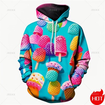 Φθινοπωρινή μόδα Τρισδιάστατες κουκούλες με στάμπα με παγωτό για άνδρες Μόδα Streetwear Νέα σε Φούτερ και φούτερ Ανδρικά ρούχα πουλόβερ