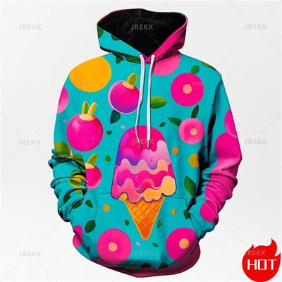 Φθινοπωρινή μόδα Τρισδιάστατες κουκούλες με στάμπα με παγωτό για άνδρες Μόδα Streetwear Νέα σε Φούτερ και φούτερ Ανδρικά ρούχα πουλόβερ