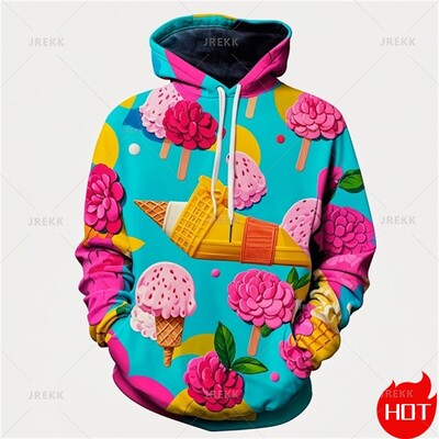 Φθινοπωρινή μόδα Τρισδιάστατες κουκούλες με στάμπα με παγωτό για άνδρες Μόδα Streetwear Νέα σε Φούτερ και φούτερ Ανδρικά ρούχα πουλόβερ