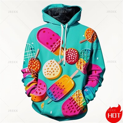 Φθινοπωρινή μόδα Τρισδιάστατες κουκούλες με στάμπα με παγωτό για άνδρες Μόδα Streetwear Νέα σε Φούτερ και φούτερ Ανδρικά ρούχα πουλόβερ