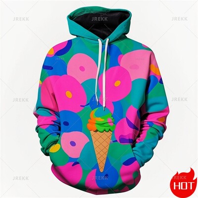 Φθινοπωρινή μόδα Τρισδιάστατες κουκούλες με στάμπα με παγωτό για άνδρες Μόδα Streetwear Νέα σε Φούτερ και φούτερ Ανδρικά ρούχα πουλόβερ