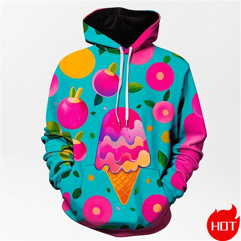 Φθινοπωρινή μόδα Τρισδιάστατες κουκούλες με στάμπα με παγωτό για άνδρες Μόδα Streetwear Νέα σε Φούτερ και φούτερ Ανδρικά ρούχα πουλόβερ