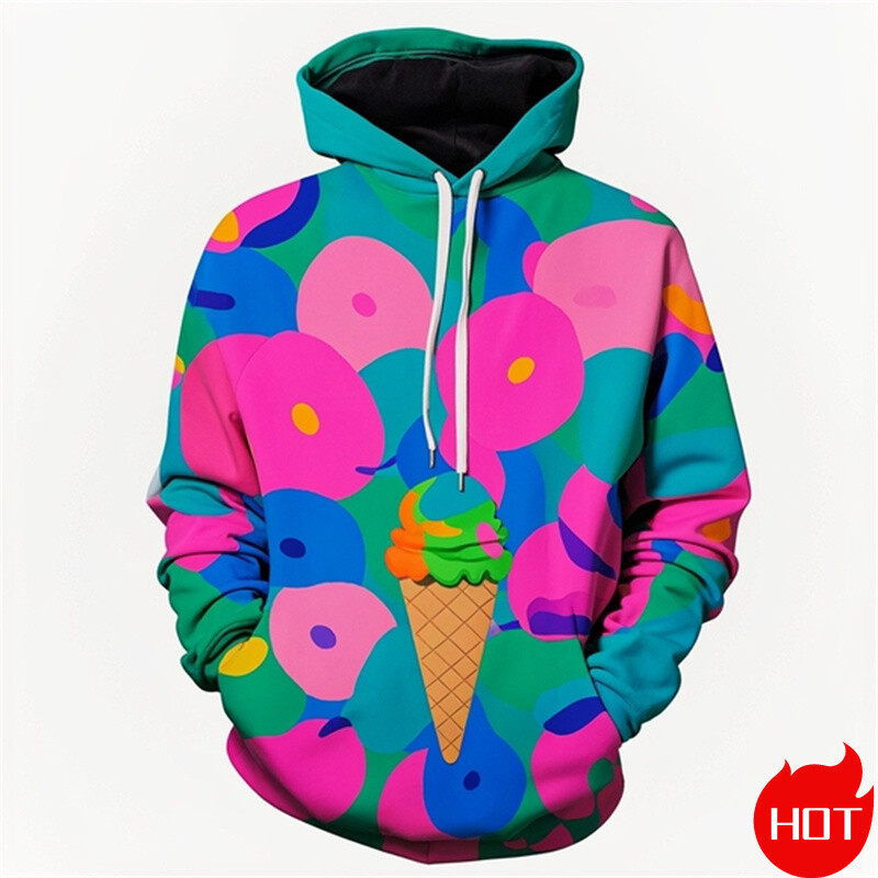 Φθινοπωρινή μόδα Τρισδιάστατες κουκούλες με στάμπα με παγωτό για άνδρες Μόδα Streetwear Νέα σε Φούτερ και φούτερ Ανδρικά ρούχα πουλόβερ