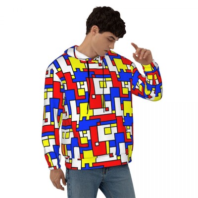 Geometric De Stijl Свободни суичъри с качулка Унисекс Mondrian Минималистична улична мода Суичъри с качулка Зимни модерни графични суичъри с качулка 4XL