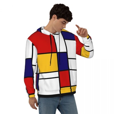 Geometric De Stijl Свободни суичъри с качулка Унисекс Mondrian Минималистична улична мода Суичъри с качулка Зимни модерни графични суичъри с качулка 4XL