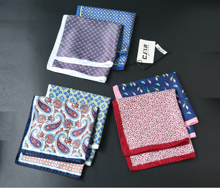 32 cm-es zseb négyzetes műselyem selyem mintás férfi Hanky pöttyös virágos Paisley zsebkendő, divatos klasszikus esküvői party, négyzet alakú