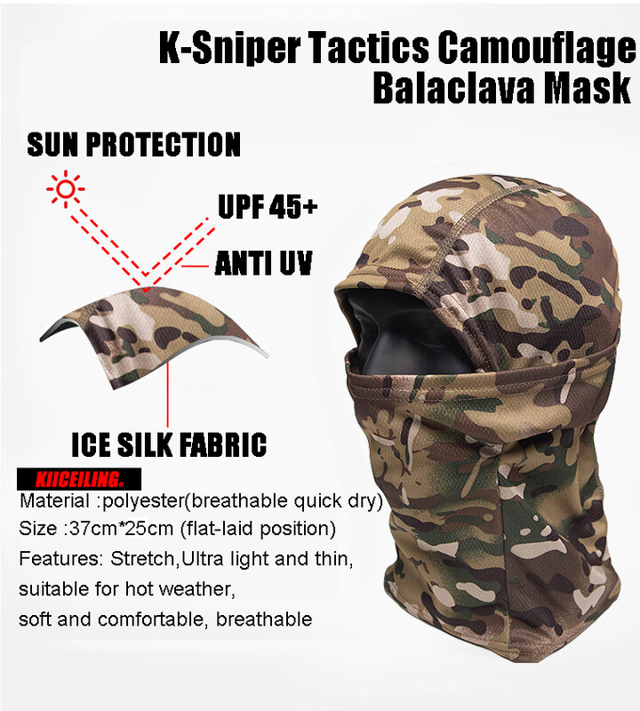 KIICEILING Mască cu balaclava de camuflaj de vară, eșarfe pentru drumeții, mască tactică, subțire, joc de război, pălărie pentru ciclism, bandană multicam