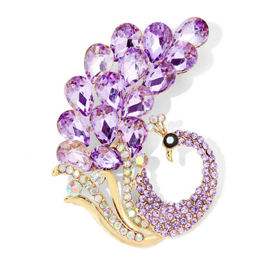 Delicate Cubic Zirconia Phoenix Brooches Elegant Purple Crystal Bird Peacock Brooch Pin for Woman Trendy Badges Jewelry Buckles