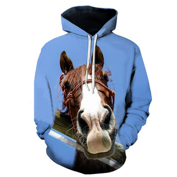 New Horse 3D Print Hoodies Дамска Мъжка Мода Streetwear Ежедневни Суичъри с качулка Големи размери Пуловери Суичъри с качулка Детски горнища Дрехи