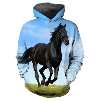 New Horse 3D Print Hoodies Дамска Мъжка Мода Streetwear Ежедневни Суичъри с качулка Големи размери Пуловери Суичъри с качулка Детски горнища Дрехи