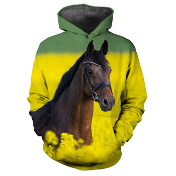 New Horse 3D Print Hoodies Дамска Мъжка Мода Streetwear Ежедневни Суичъри с качулка Големи размери Пуловери Суичъри с качулка Детски горнища Дрехи